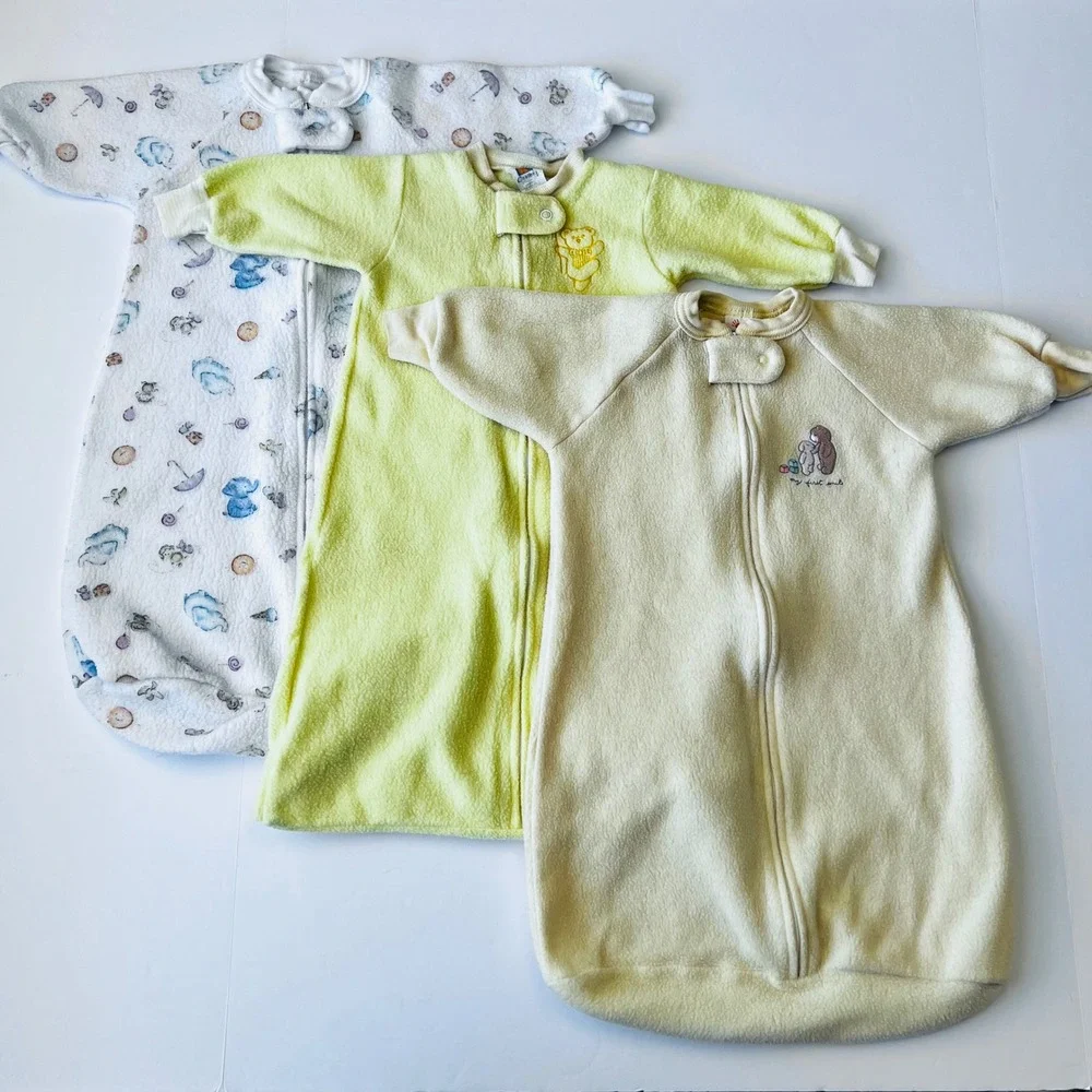 Vintage Carter's Fleece Sleep Sacks Baby Lot of 3 Neutral Bears Up to 6M